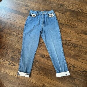 Women’s Vintage Paris Express Western High Waist Cowprint Leather Tassels Jeans